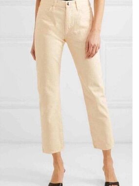 Goldsign Low Slung Straight Leg Mid Rise Cropped Jeans in Blonde - 27